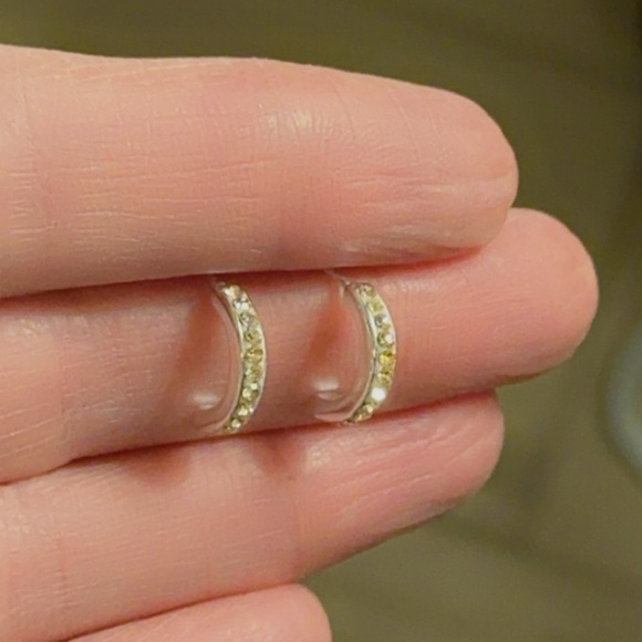 Sterling Silver Dainty Crystal Semi Hoops in Peach - Picture 5 of 7